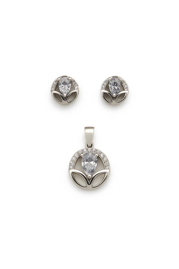 Elegant Bloom Zirconia Pendant & Stud Earrings Set