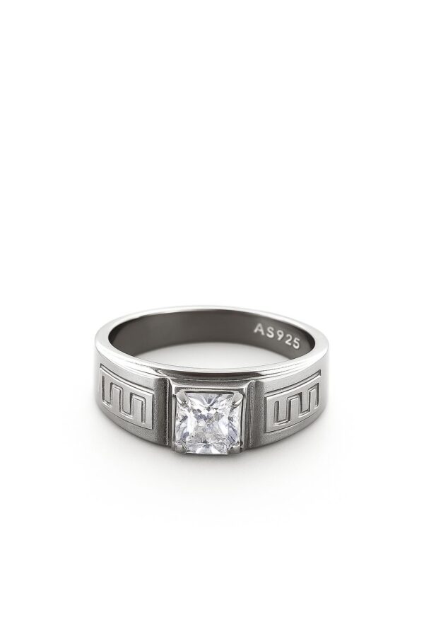 Sterling Silver Greek Key Men’s Ring with Cubic Zirconia