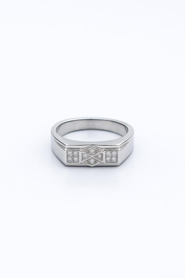 Silver Geometric Diamond Men’s Ring