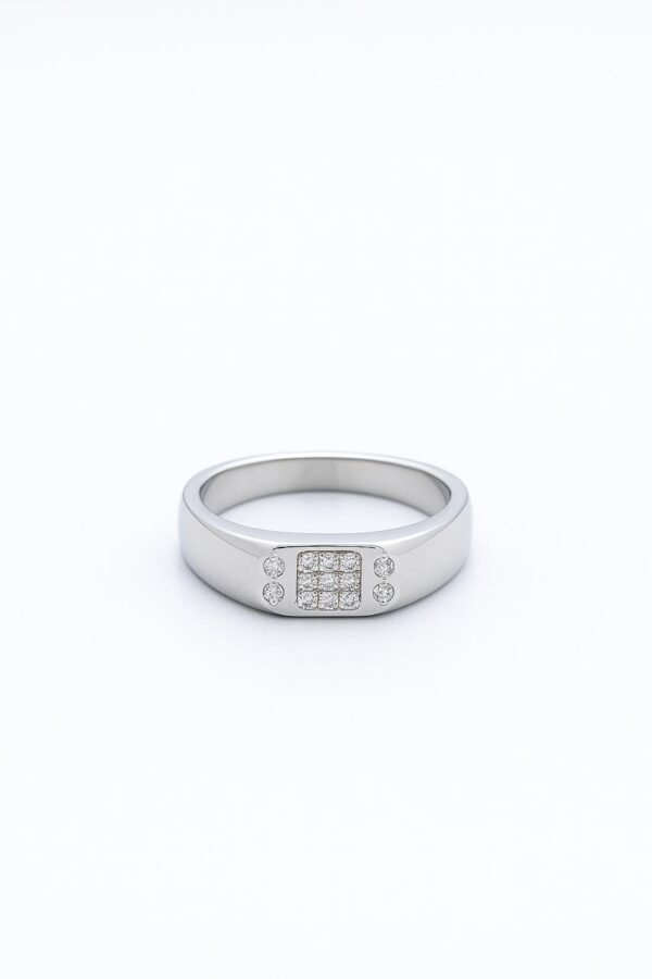 Classic Diamond-Studded Silver Band Ring