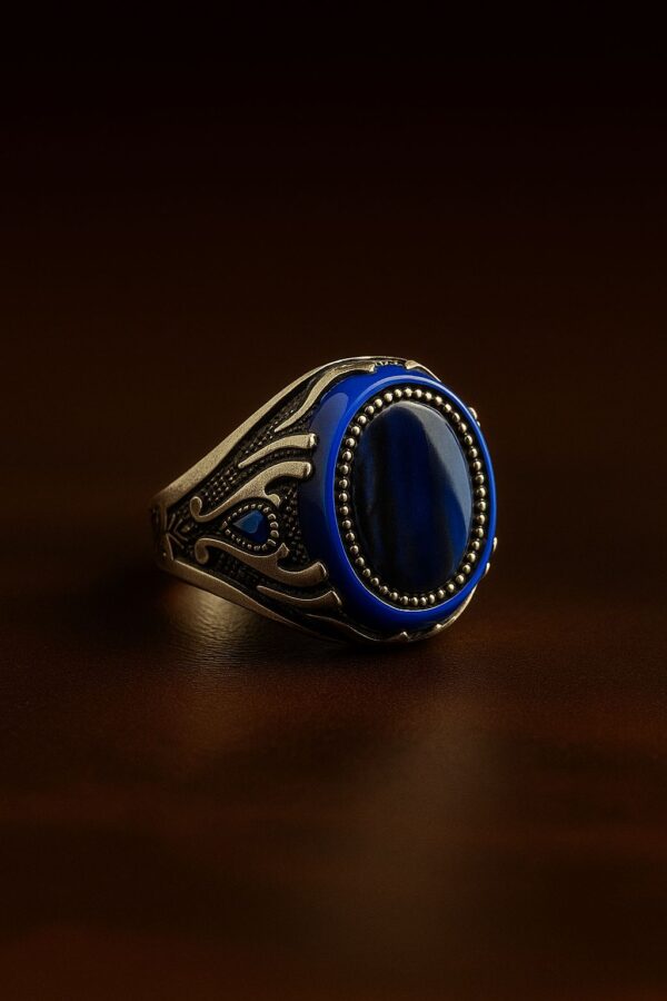 Midnight Blue Oval Stone Silver Ring
