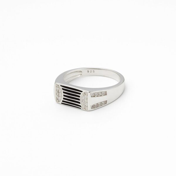 Sterling Silver Black Enamel & Cubic Zirconia Men’s Ring