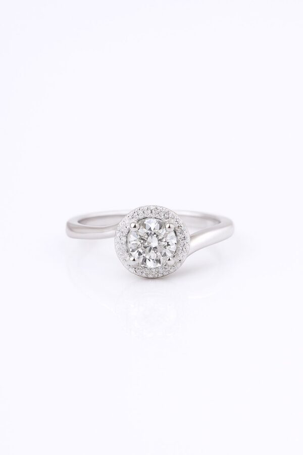 Classic Halo Round Cut Diamond Ring in Sterling Silver