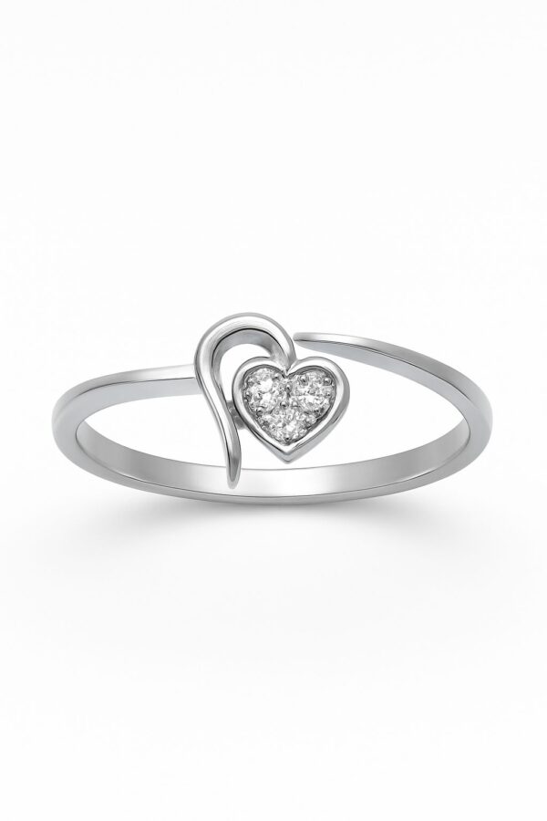 Sterling Silver Heart Charm Ring with Sparkling Accents